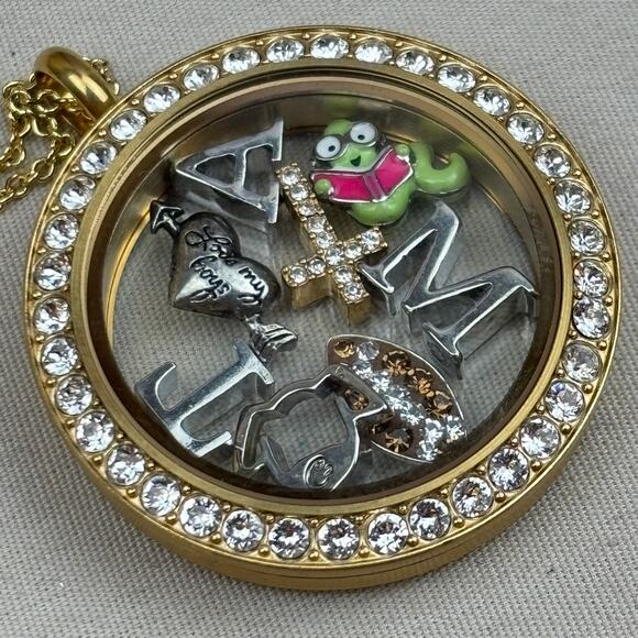 Origami Owl Fish Bowl Charm Locket Necklace Cross Football Dog Bookworm Heart - Picture 2 of 12
